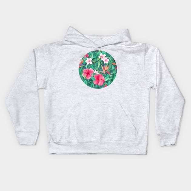 Classic Tropical Garden with Pink Flowers Kids Hoodie by micklyn